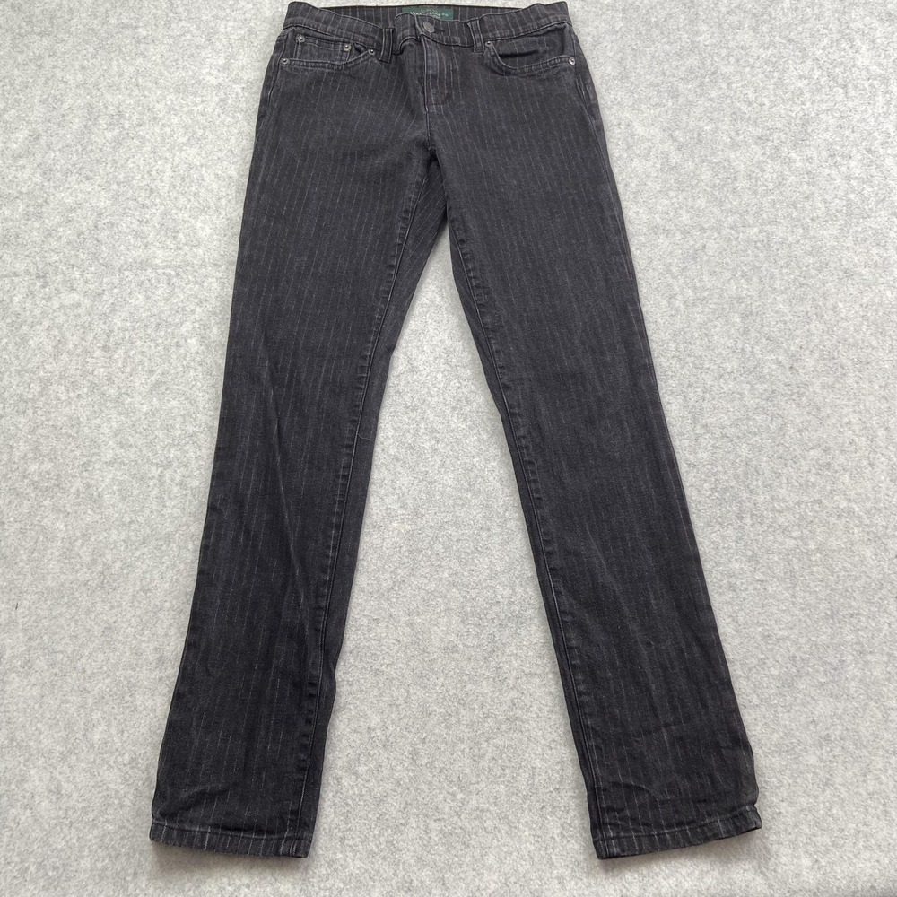 Lauren Jeans Co. Straight Jeans Womens 4 (29x29) Charcoal Stripe Stretch Denim